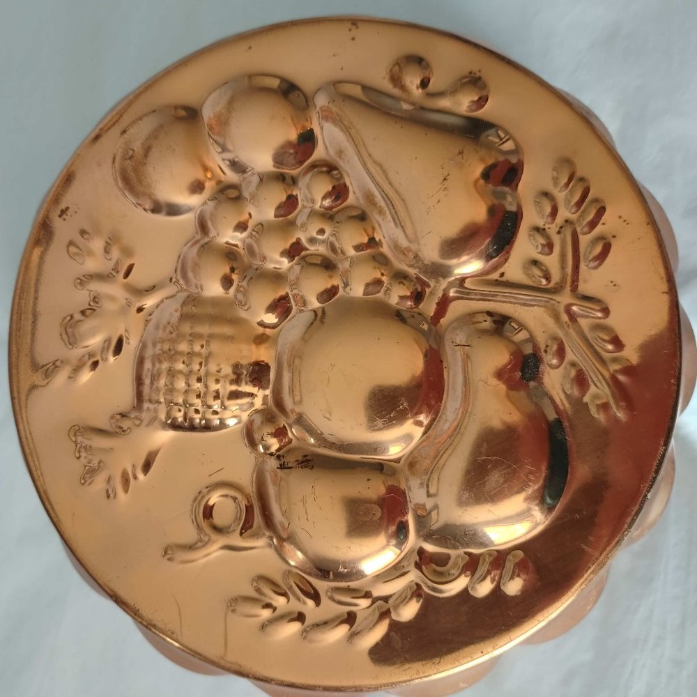 (Sold) Vintage 1980 Copper/Tin Embossed Fruit Motif Mold
